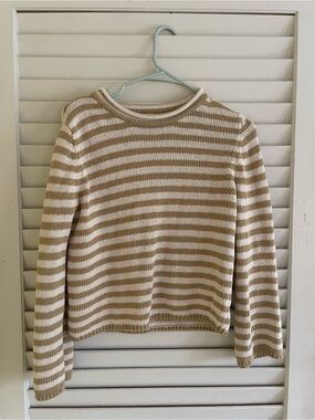 a new day Beige and White Striped Crewneck Sweater